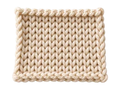 Illustrative cream knitted swatch with visible rows of loops.
