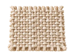 Illustrative woven swatch with crossing natural-colored yarns.